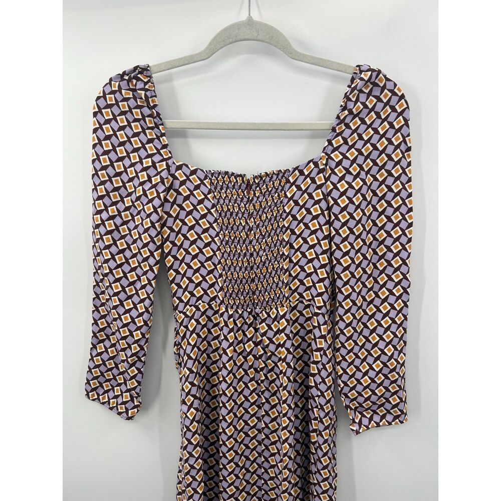 Reformation Hilda Midi Dress Long Sleeves Plaza Print Purple Abstract Size 2 - Picture 2 of 6